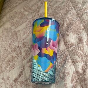 Starbucks Multicolor glass Tumbler with Yellow Straw